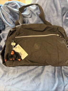 Kipling Black Duffel Bag with Monkey Keychain